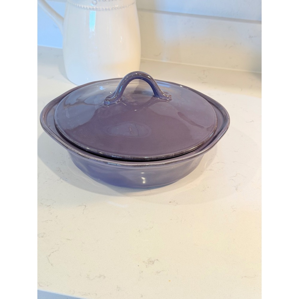 Rachael Ray Purple Stoneware 1.5 Quart Casserole Dish with Lid Handpainted H016Y